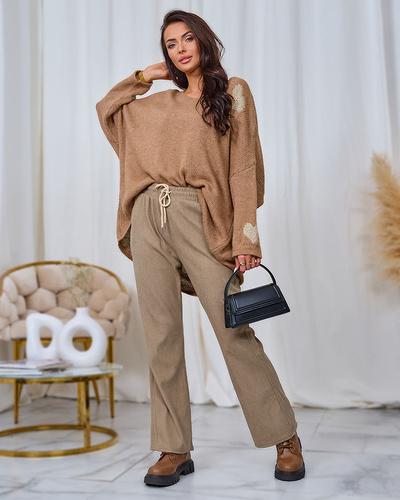 Royalfashion Women's corduroy fabric pants in khaki color