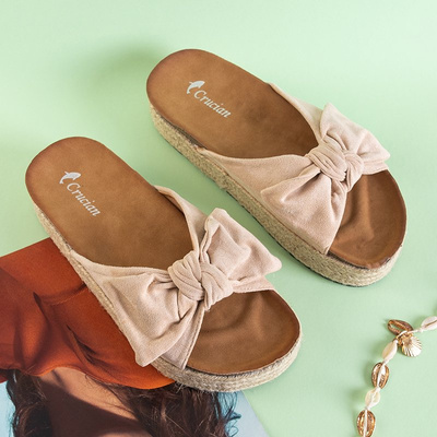 Beige women's flip-flops with bow Martyn - Footwear