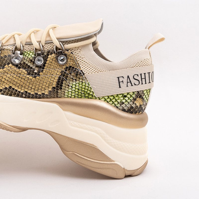 Beige sports sneakers for women with color embossing a'la snake skin Aminov - Footwear