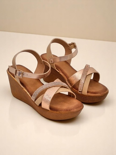 Royalfashion Women's wedge sandals with rhinestones and glitter Glittera