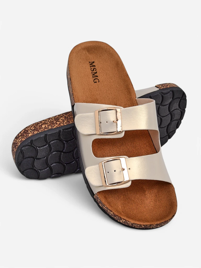 Royalfashion Aurelia gold women's sandals - flat eco-leather flip-flops (size 39)