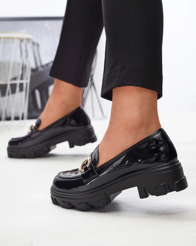 Black lacquered moccasins for women Sannes- Footwear