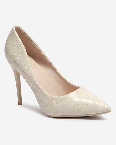 Cream women's stiletto pumps with embossing Asota - Footwear