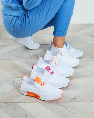 White women's sports shoes with orange inserts Kedeti - Footwear