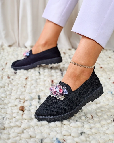 Royalfashion Black women's embellished half slip on shoes Enweta