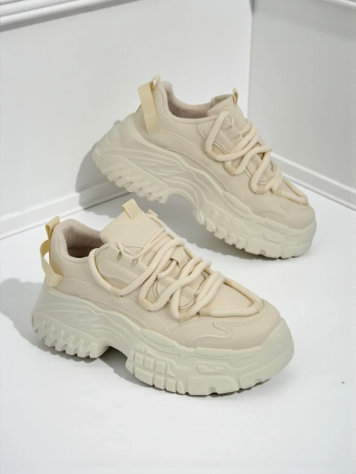 Damskie sneakersy beżowe Athenia z ekoskóry wan platformie 6,5 cm