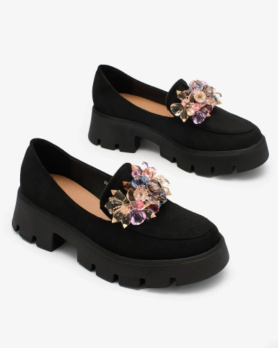 Royalfashion Black women's moccasins with colorful crystals Crystal Glam