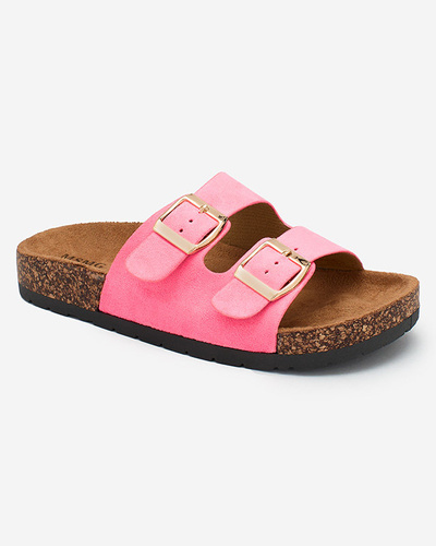 Royalfashion Neon pink women's flip-flops with buckles Foumy