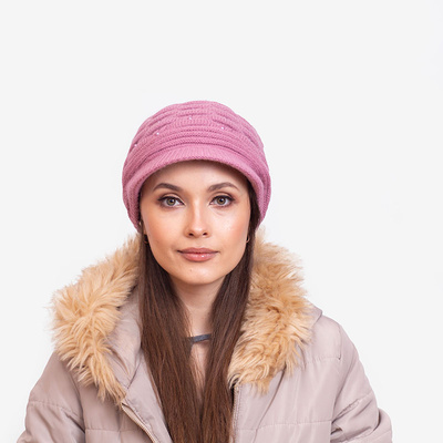 Dark pink ladies warm beanie with pearls - Accessories