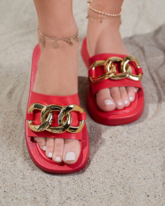 Red women's slippers with a gold chain Reteris - Footwear