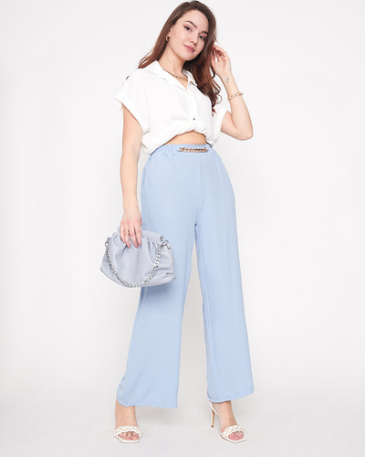 Ladies' blue wide palazzo pants with chain - Clothing