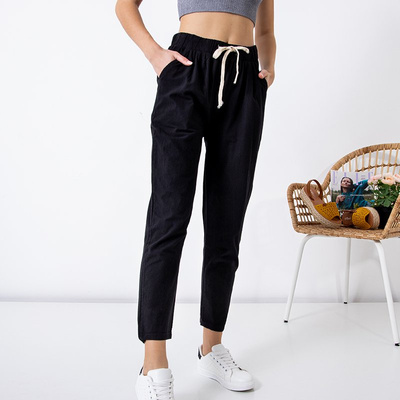 Black women's straight cotton pants PLUS SIZE - Clothing