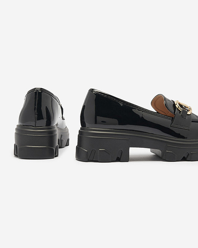 Black lacquered moccasins for women Sannes- Footwear