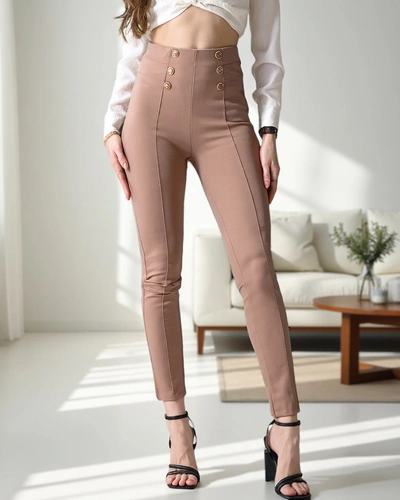 Royalfashion Sieviešu kokvilnas tregingi ar dekoratīvajiem pogām