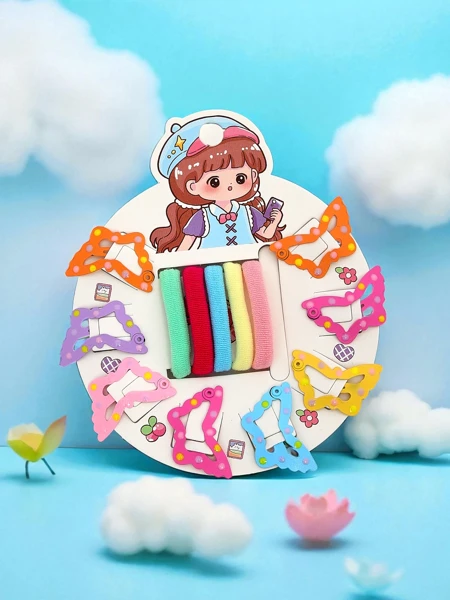 Krāsainu matu sprādžu un matu gumiju komplekts bērniem