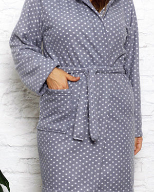 Gray women's bathrobe with polka dots PLUS SIZE - Clothing