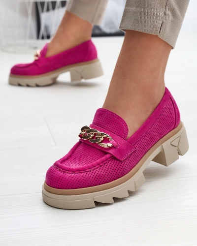 Royalfashion Eco-suede moccasins with gold embellishment in fuchsia Zaffix