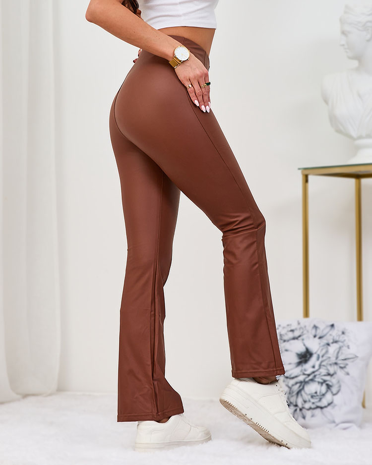 Royalfashion Brūni sieviešu eko ādas legingi a'la bells