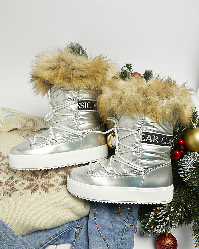 Серебристые женские сапоги-слипы с мехом Lilitsa- Footwear