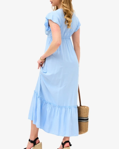 Women's blue long dress with lace - Clothing