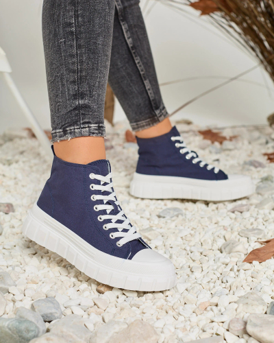 Royalfashion Navy Blue Women's High Sneakers Ates Sneakers