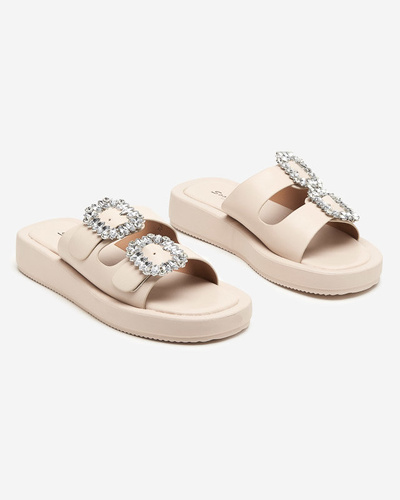 Beige women's slippers with crystals Azazel - Footwear