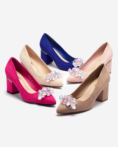 Bright pink women's pumps with colorful crystals Xitas - Footwear