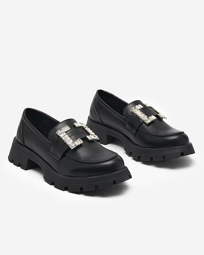 Matt black women's shoes with a silver Vusito buckle - Footwear