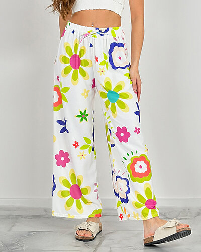 Royalfashion Women's wide floral fabric pants