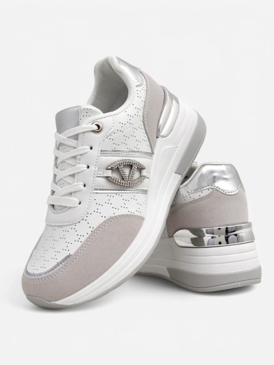 Sneakers damske Melania Bianca me coturn 6 cm pelle ecologic