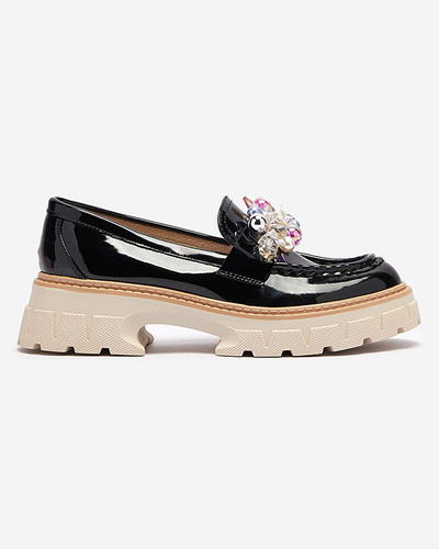 Black lacquered women's moccasins with ornament Leliab- Footwear