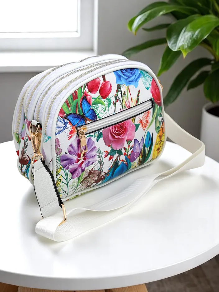 Royalfashion Ziedu ovāla mazā sieviešu soma, izgatavota no ekokādas