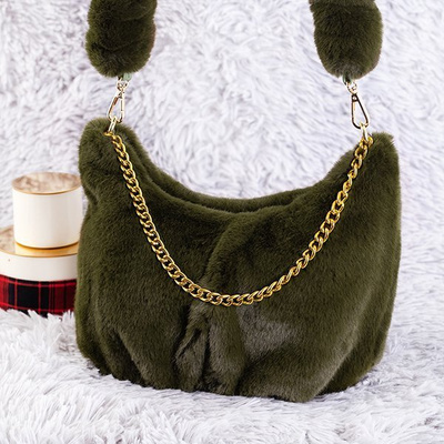 Dark green fur handbag for women - Accessories