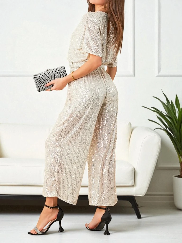 Royalfashion Long women's jumpsuit with sequins