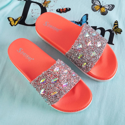 Orange women's platform sandals with cubic zirconia Sailor - Footwear