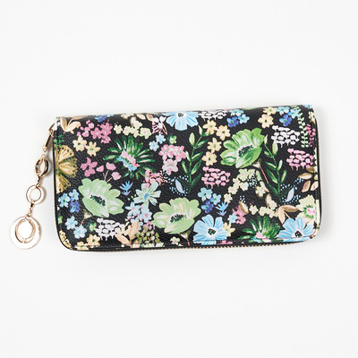 Large black and green women's floral wallet - Accessories