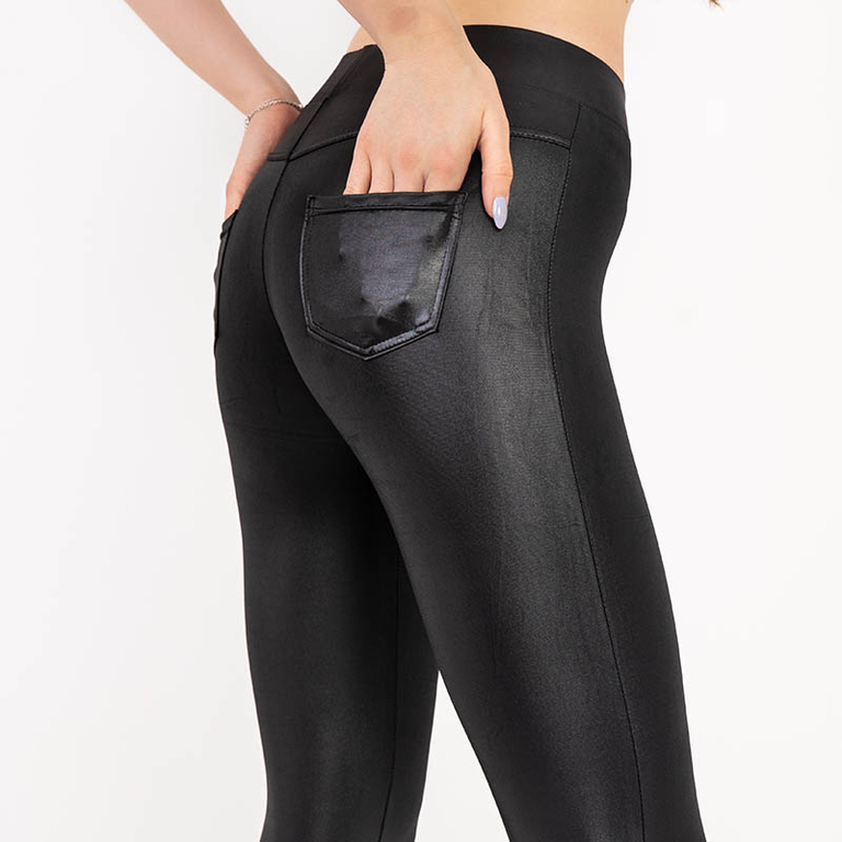 Sieviešu melni eko-ādas treggingi - Apģērbs