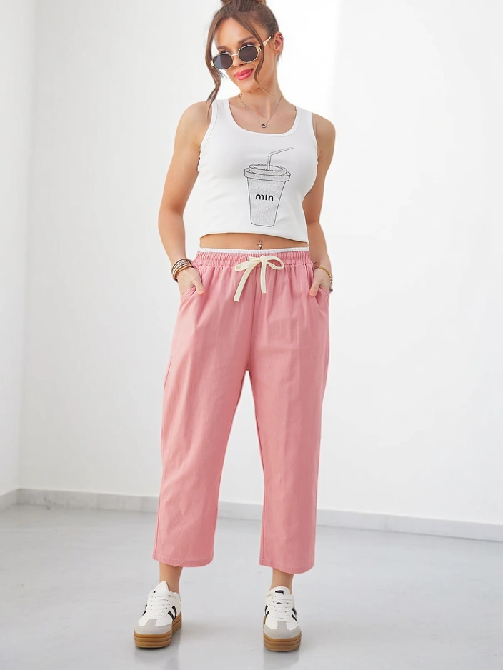 Широкие хлопковые брюки Royalfashion с завязками для женщин