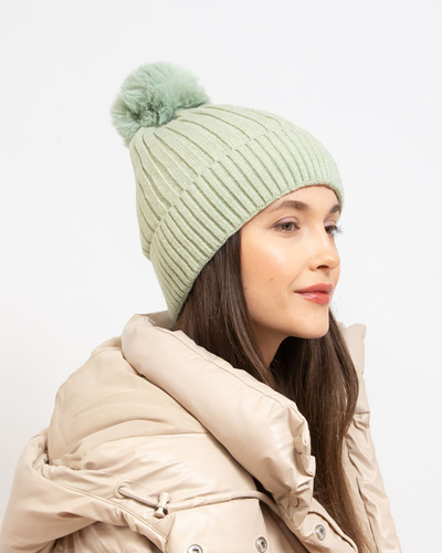 Royalfashion Green women's insulated cap with pompom