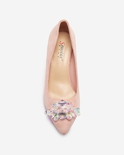 Bright pink women's pumps with colorful crystals Xitas - Footwear