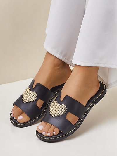 Royalfashion Sieviešu flip-flopi ar sirdi Zelta sirds