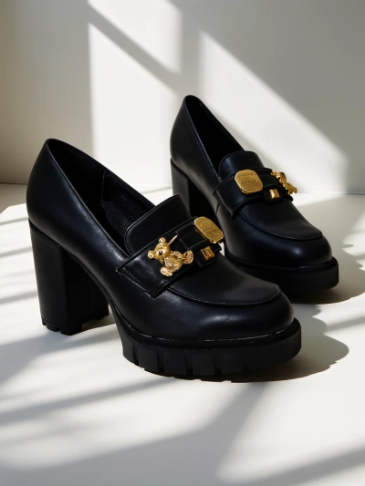 Sandale Dame Athina me Take të Trashë nga Lëkura Eko në Ngjyrë të Zezë