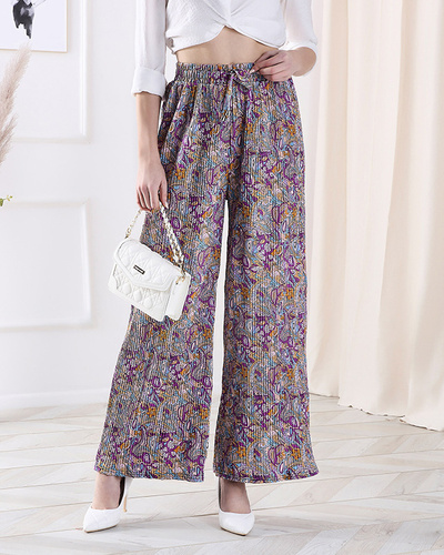 Patterned wide-leg pants for women in purple- Clothing