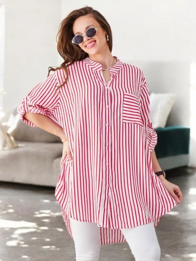 Royalfashion Вискозная длинная полосатая рубашка для женщин