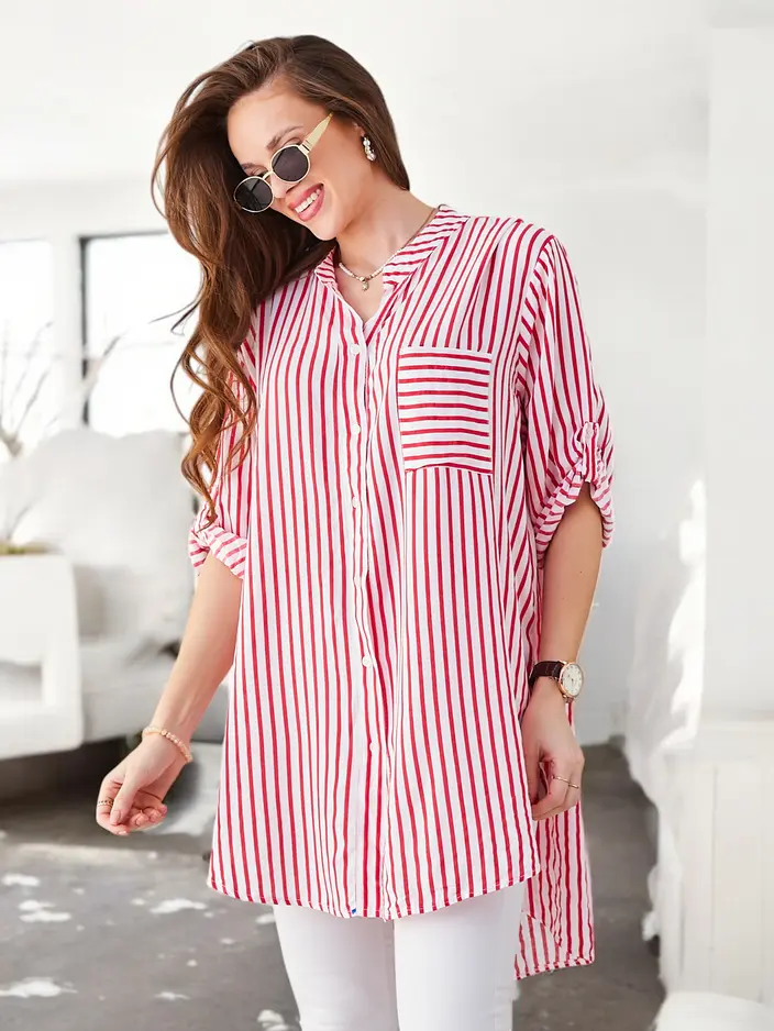 Royalfashion Вискозная длинная полосатая рубашка для женщин