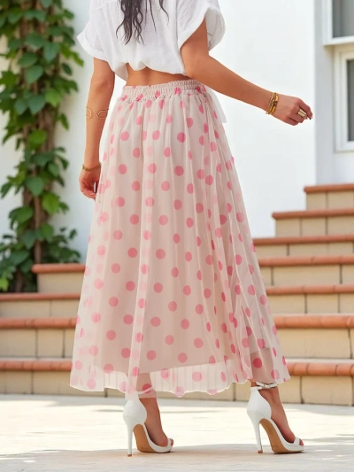 Юбка миди из вискозы Royalfashion с тюлем в горошек