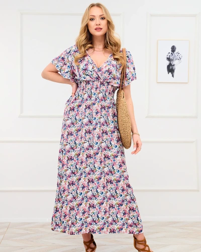 Blue and pink women's floral maxi dress - Clothing