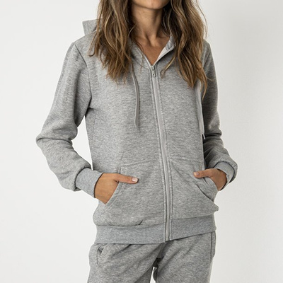 Women's Gray Zip Up Hoodie - Clothing