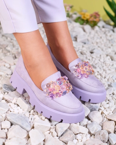 OUTLET Royalfashion Purple women's moccasins with colorful crystals Crystal Glam