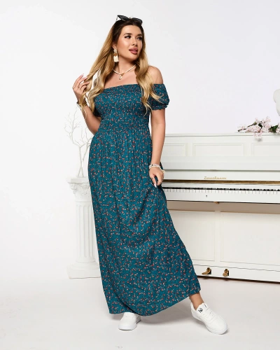 Turquoise women's floral midi dress - Clothing